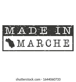 Made In Marche Italy. Stamp Rectangle Map. Logo Icon Symbol. Design Certificated Vector.