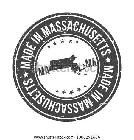 Made in Massachusetts map State USA Quality Original Stamp. Design Vector Art Tourism Souvenir Round Seal Badge Illustration.