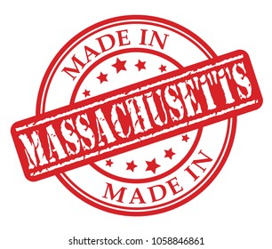 Made in Massachusetts red rubber stamp illustration vector on white background