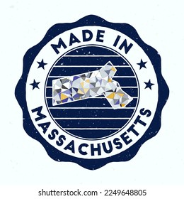 Made In Massachusetts. US state round stamp. Seal of Massachusetts with border shape. Vintage badge with circular text and stars. Vector illustration.