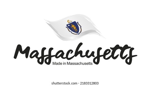 Made in Massachusetts USA new handwritten flag ribbon typography lettering logo label banner