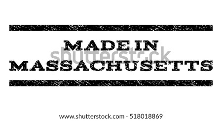 Made In Massachusetts watermark stamp. Text caption between horizontal parallel lines with grunge design style. Rubber seal stamp with scratched texture.