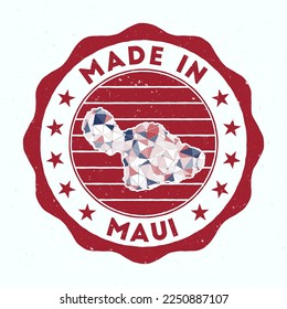 Fabriqué À Maui. timbre rond de l'île. Sceau de Maui en forme de bordure. Insigne vintage avec texte circulaire et étoiles. Illustration vectorielle.