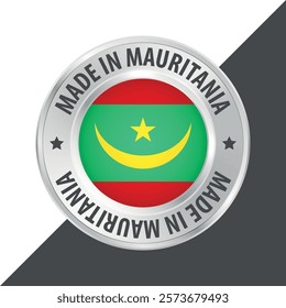 Made in Mauritania badge logo flag sticker 3d vector illustration isolated on white