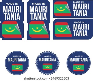 Made in Mauritania. Mauritania flag, Tag, Seal, Stamp, Flag, Icon vector