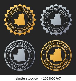 Made in Mauritania - gold and silver stamp set. Best quality. Original product. Vector illustration