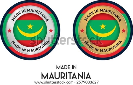 Made in Mauritania. Premium labels, stickers, pointer, badge and symbol of Mauritania flag icon. Collection vector illustration