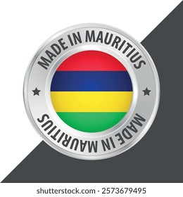 Made in Mauritius badge logo flag sticker 3d vector illustration isolated on white