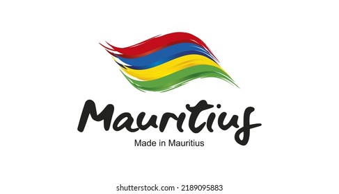 Made in Mauritius handwritten flag ribbon typography lettering logo label banner