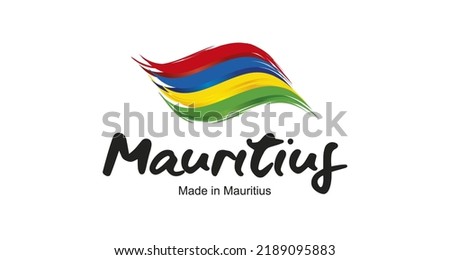 Made in Mauritius handwritten flag ribbon typography lettering logo label banner