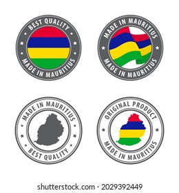 Made in Mauritius - set of labels, stamps, badges, with the Mauritius map and flag. Best quality. Original product. Vector illustration