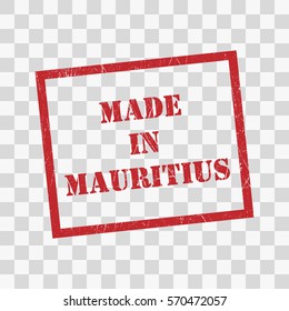 made in Mauritius text rubber seal stamp watermark. Caption inside rounded rectangular banner with grunge design and dirty texture. Slanted vector ink sticker on transparent background