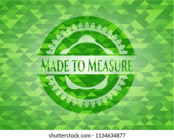 Made to Measure green emblem. Mosaic background