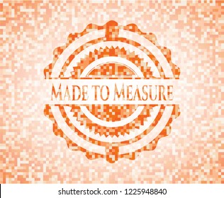Made to Measure orange tile background illustration. Square geometric mosaic seamless pattern with emblem inside.