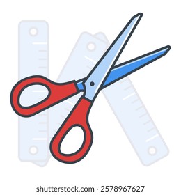 Made to Measure Sewing Icon. Scissors and Measurement Icon. Editable Stroke Icon.