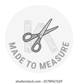 Made to Measure Sewing Icon. Scissors and Measurement Icon. Editable Stroke Icon.