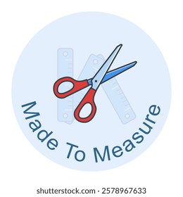 Made to Measure Sewing Icon. Scissors and Measurement Icon. Editable Stroke Icon.