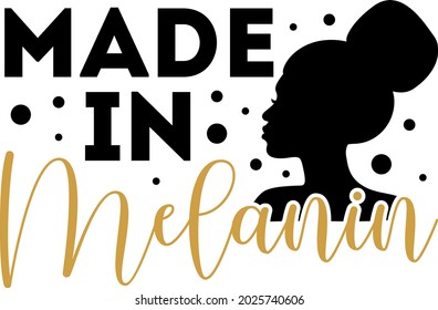 Made in melanin lettering. Afro woman illustration vector