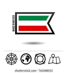 Made in Mexico flag with travel icons. Eps10 Vector.