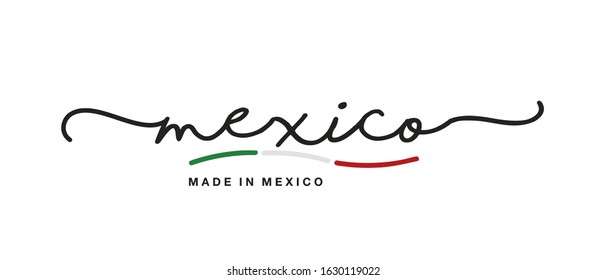 Made in Mexico handwritten calligraphic lettering logo sticker flag ribbon banner