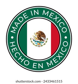 Hecho en México aislado sello redondo pegatina con bandera mexicana ilustración vectorial