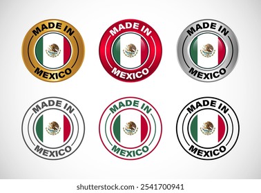 Made in Mexico label icon with flag. Icon set for business, badge, seal, sticker, logo, and symbol
