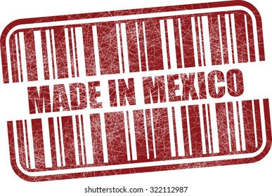 Made In Mexico On Barcode Red Grunge Rubber Stamp Concept On White Background. Vector illustration.
