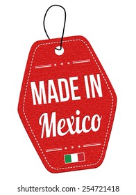 Made in Mexico red leather label or price tag on white background, vector illustration