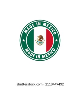 Made in mexico round label icon. stamp, sign, sticker, badge, symbol, emblem, logo print with mexican flag. Vector illustration EPS 10.