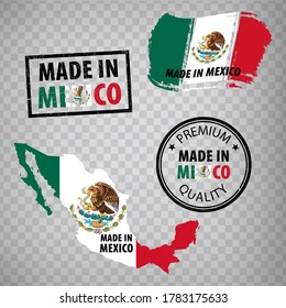 Made in Mexico rubber stamps icon isolated. Manufactured or Produced in the Mexico.  Set of grunge rubber stamps for your web site design, app, UI. EPS10.