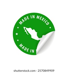 Made in Mexico - set of stamps with map and flag. Best quality. Original product. Vector illustration