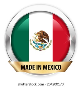 made in mexico silver badge isolated button on white background - vector eps10