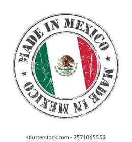 Made in Mexico stamp scratched flag badge logo vector illustration