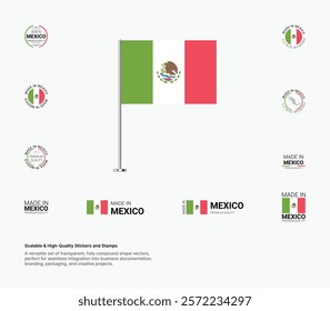 Made in Mexico Stamps, Flag, Tags, labels, Seals, Icons. Creative Designs for Branding and Packaging