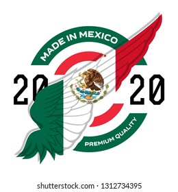 Made in the Mexico. Vector. Badge, Label or stickers with Mexican flag symbol