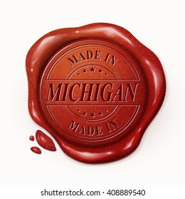 made in Michigan 3d illustration red wax seal over white background