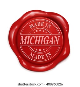 made in Michigan 3d illustration red wax seal over white background