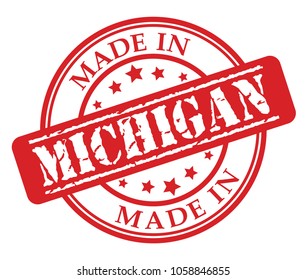 Made in Michigan red rubber stamp illustration vector on white background