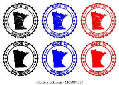 Made in Minnesota - rubber stamp - vector, Minnesota (United States of America) map pattern - black, blue  and red
