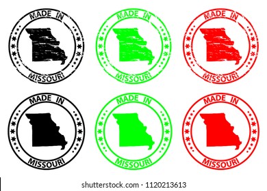 Made in Missouri - rubber stamp - vector, Missouri (United States of America) map pattern - black, green  and red