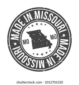 Made in Missouri State USA Quality Original Stamp Map. Design Vector Art Tourism Souvenir Round Seal Badge.