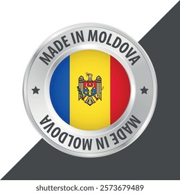 Made in Moldova badge logo flag sticker 3d vector illustration isolated on white