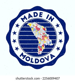 Made In Moldova. Country round stamp. Seal of Moldova with border shape. Vintage badge with circular text and stars. Vector illustration. - Shutterstock ID 2256009407