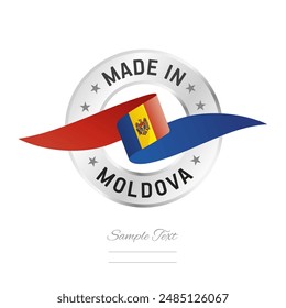 Made in Moldova. Moldova flag ribbon with circle silver ring seal stamp icon. Moldova sign label vector isolated on white background