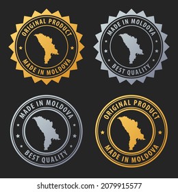 Made in Moldova - gold and silver stamp set. Best quality. Original product. Vector illustration