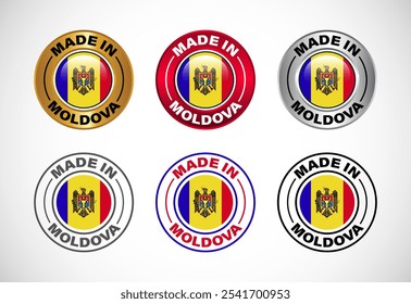 Made in Moldova label icon with flag. Icon set for business, badge, seal, sticker, logo, and symbol