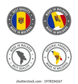 Made in Moldova - set of labels, stamps, badges, with the Moldova map and flag. Best quality. Original product. Vector illustration