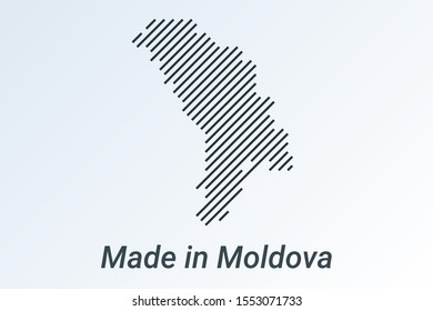 Made in Moldova, striped map in a black strip on a silver background. vector illustration