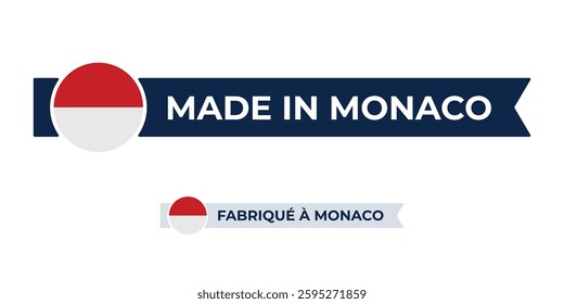 Made in Monaco label with Monaco flag colors. High-quality certification badge for Monaco products, branding, and manufacturing authenticity