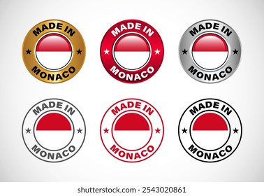 Made in Monaco label icon with flag. Icon set for business, badge, seal, sticker, logo, and symbol